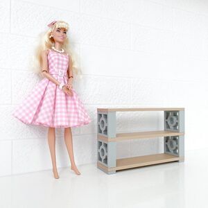 Miniature Mid-Century Modern Breeze Blocks Bookshelf Sm Circle 1:6 Scale Barbie